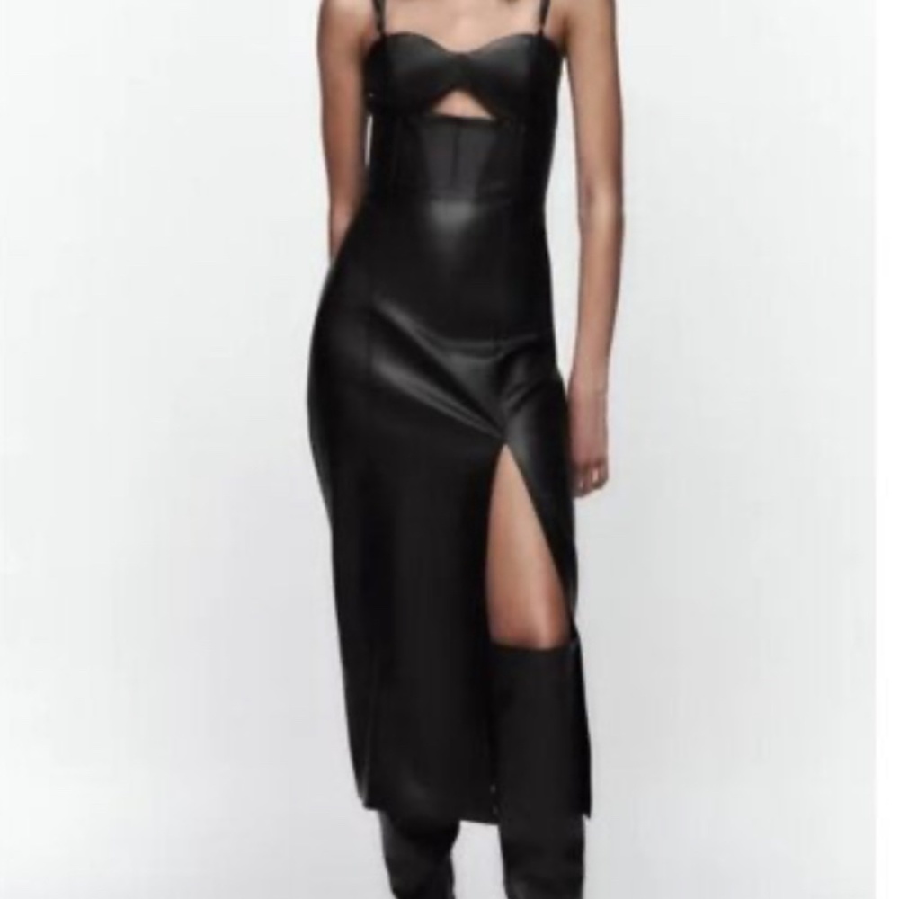 Zara Faux Leather Midi Dress